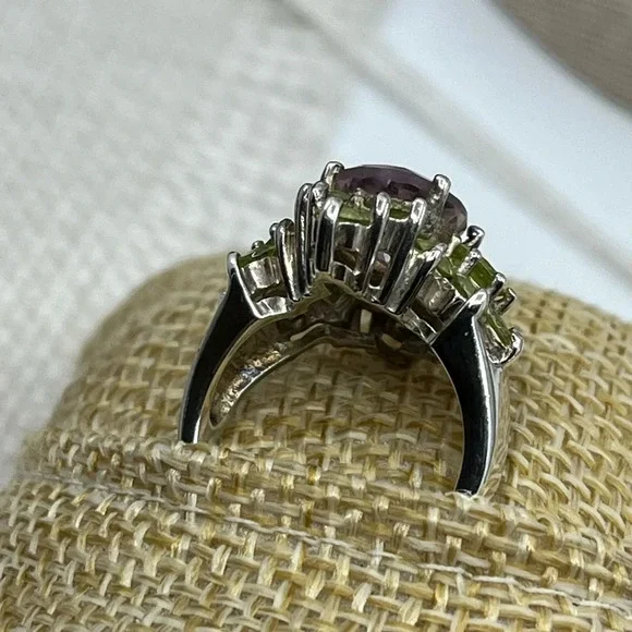 Vintage SETA Sterling Silver Amethyst & Peridot Cluster Ring Size 5 - Picture 6 of 16